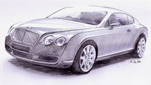 The Original Bentley Continental GT.  Study in pencil for the Continental GT sculpture.  A celebration of the beautifully styled car which elevated this iconic brand to new heights.