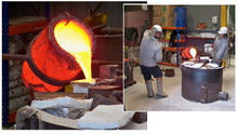 The ceramic shell is then prepared and molten bronze is poured into the space left behind by the 'lost wax'.